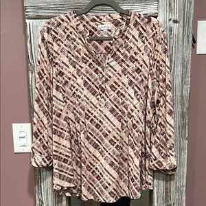 Pink Lily Red and Cream Plaid Blouse